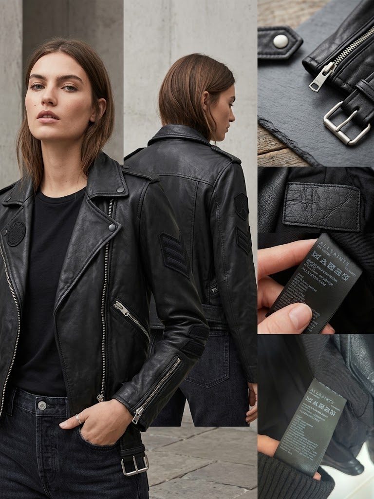 AllSaints College Biker Leather Jacket – Black