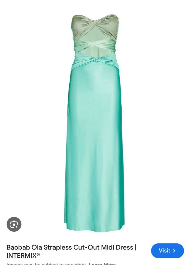 Baobab strapless cut out midi dress in green (size S)
