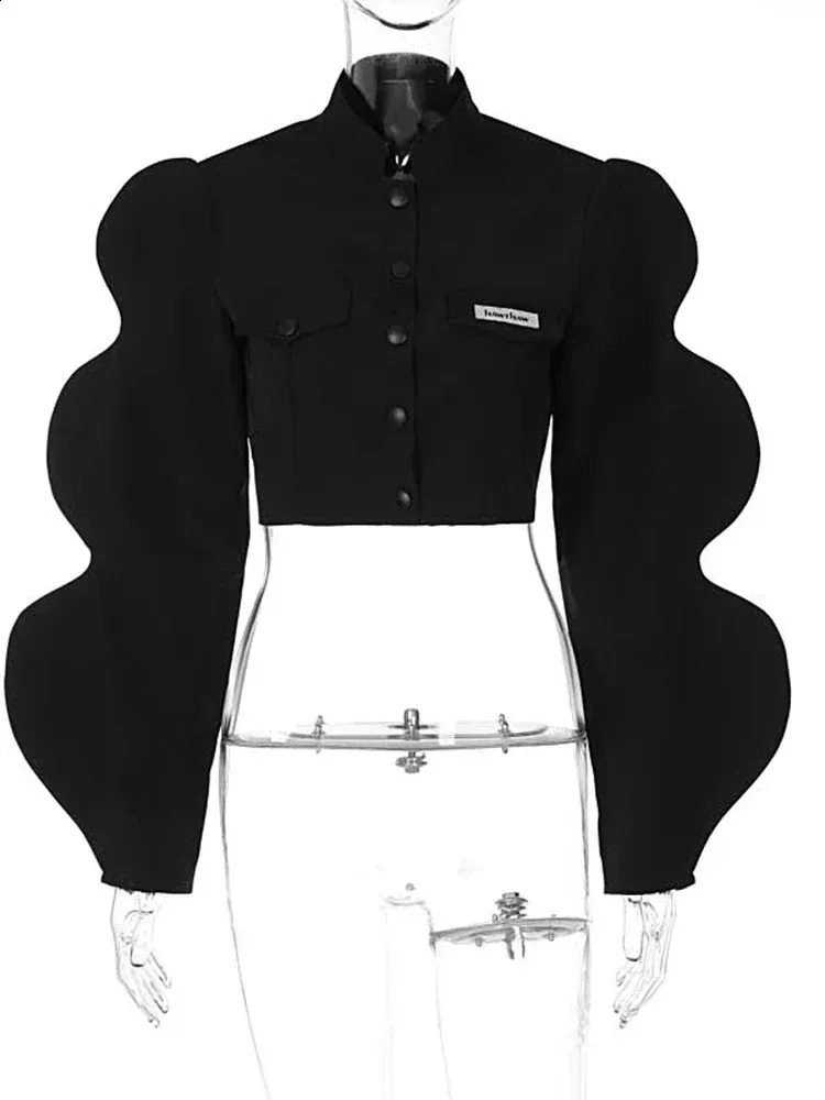 Hawthaw Cropped Jacket – Black with Wavy Cut-Out Sleeves