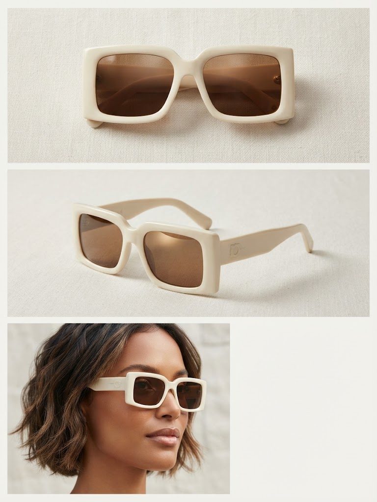 Ferragamo SF2032S Rectangular Sunglasses – Ivory Beige