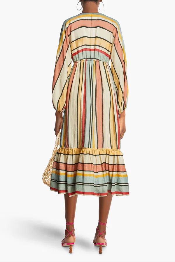 Cassia Tiered Linen-Canvas Midi Dress