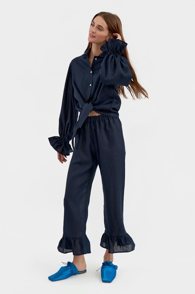 Sleeper Rumba Navy Linen Lounge Suit