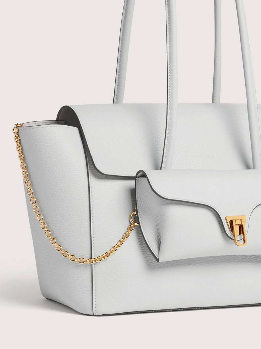 Coccinelle Double Beat Tote Bag – Light Blue Pebbled Leather