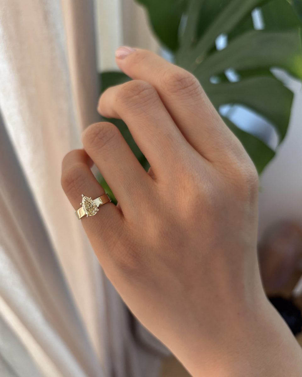 Pear Shape Yellow Diamond Pinky Cigar Ring