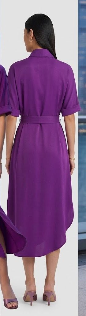 Shanghai Tang Asymmetrical Button-Down Shirt Dress – Purple