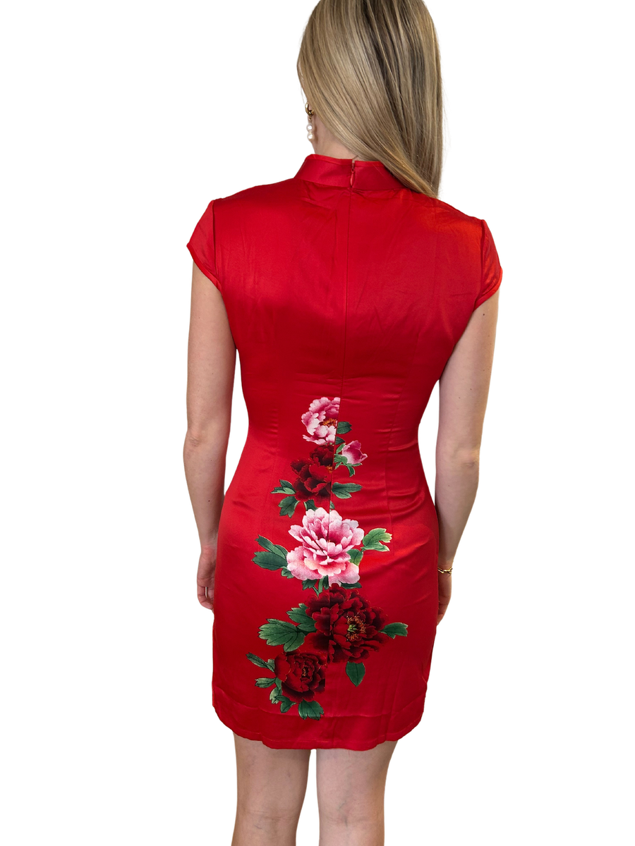 Cheongsam Red Flower Dress