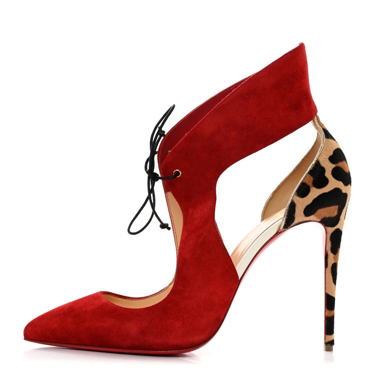 Christian Louboutin Ferme Rouge 100 Pumps – Red Suede & Leopard Print Pony Hair
