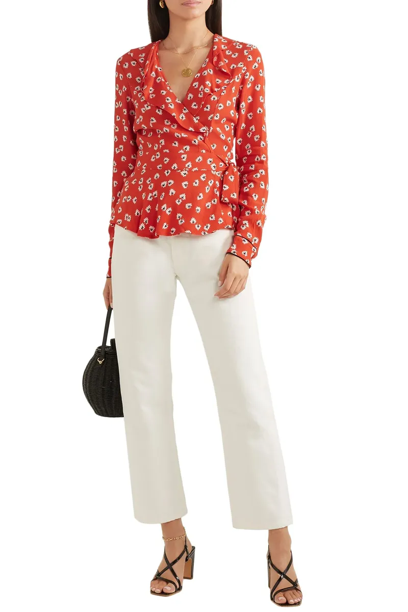 Ganni red wrap top