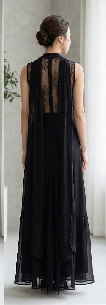 Rae High-Neck Maxi Dress with Sheer Lace Back – Black
