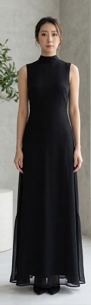 Rae High-Neck Maxi Dress with Sheer Lace Back – Black