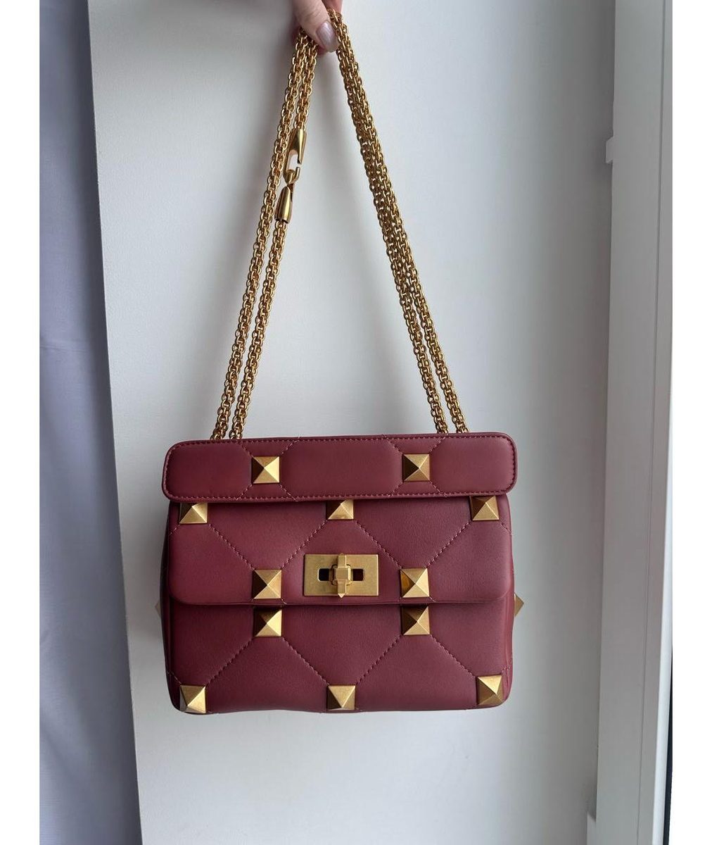 Valentino Garavani Roman Stud Shoulder Bag – Burgundy Quilted Nappa Leather