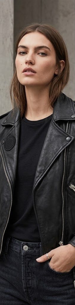 AllSaints College Biker Leather Jacket – Black