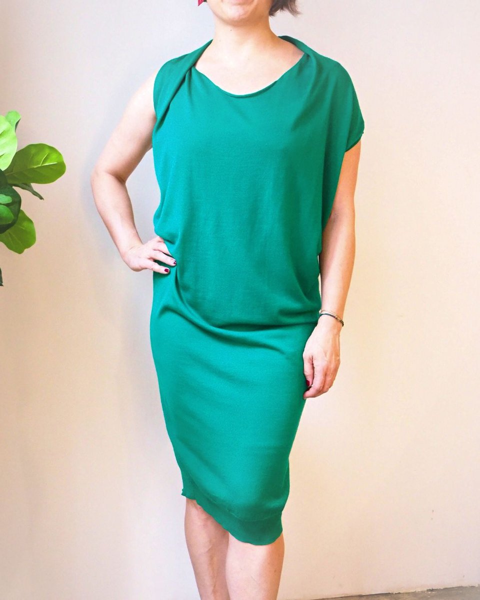Lanvin Kelly Green Cowl Neck Cashmere Dress