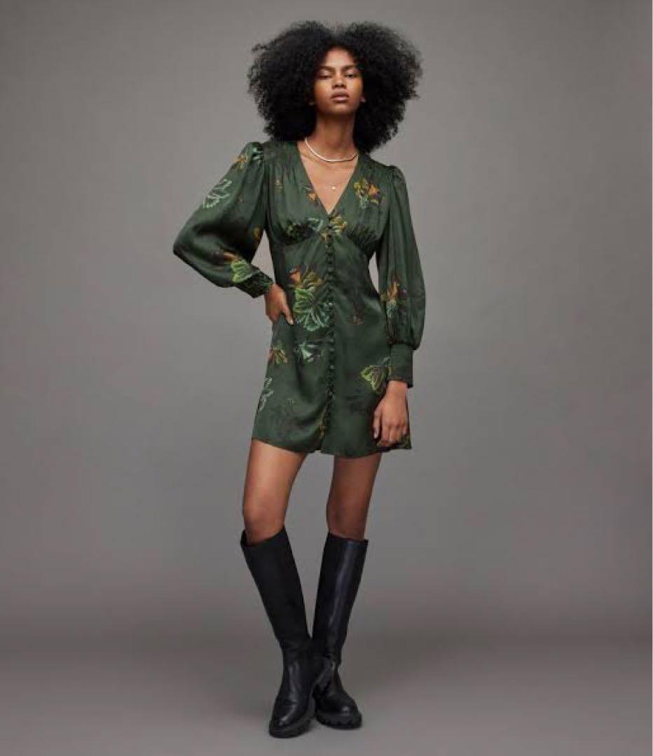 All Saints dark green long sleeved dress