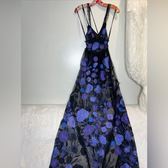 For Love Lemons Kaylee Bold Vibrant Floral Embroidered Sheer Maxi Dress