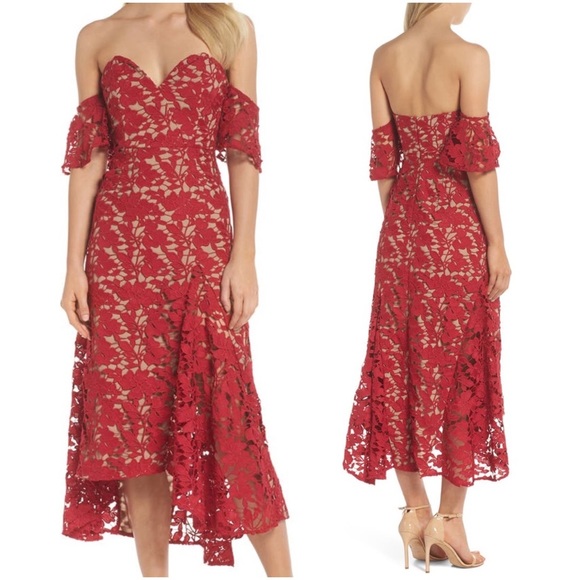 Gorgeous off shoulder red lace dress