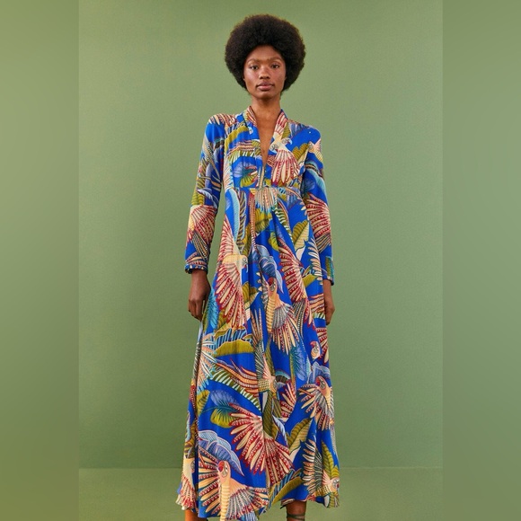 FARM RIO BLUE PRINTED MAXI DRESS