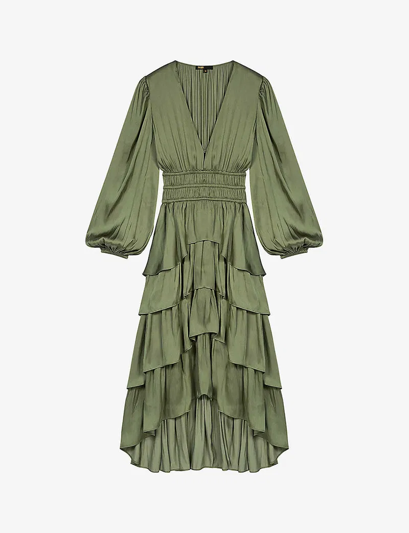 Riastuds Tiered Ruffled Woven Midi Dress