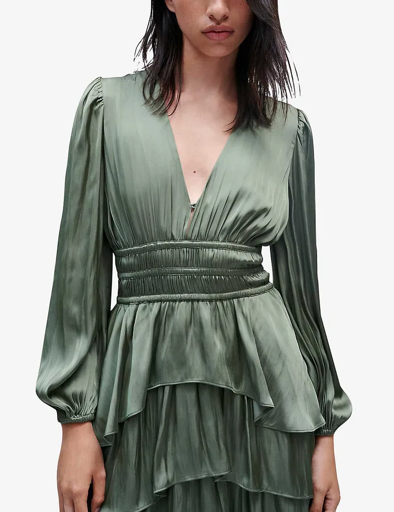 Riastuds Tiered Ruffled Woven Midi Dress
