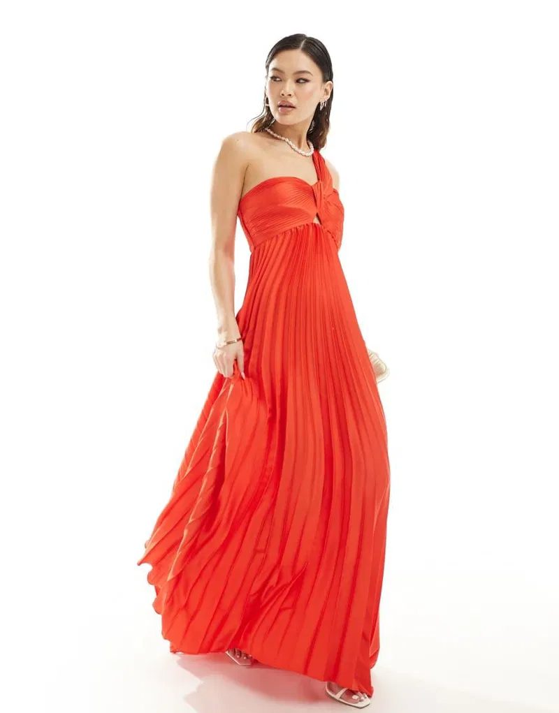 Mango Asymmetrical Red Pleated Dress