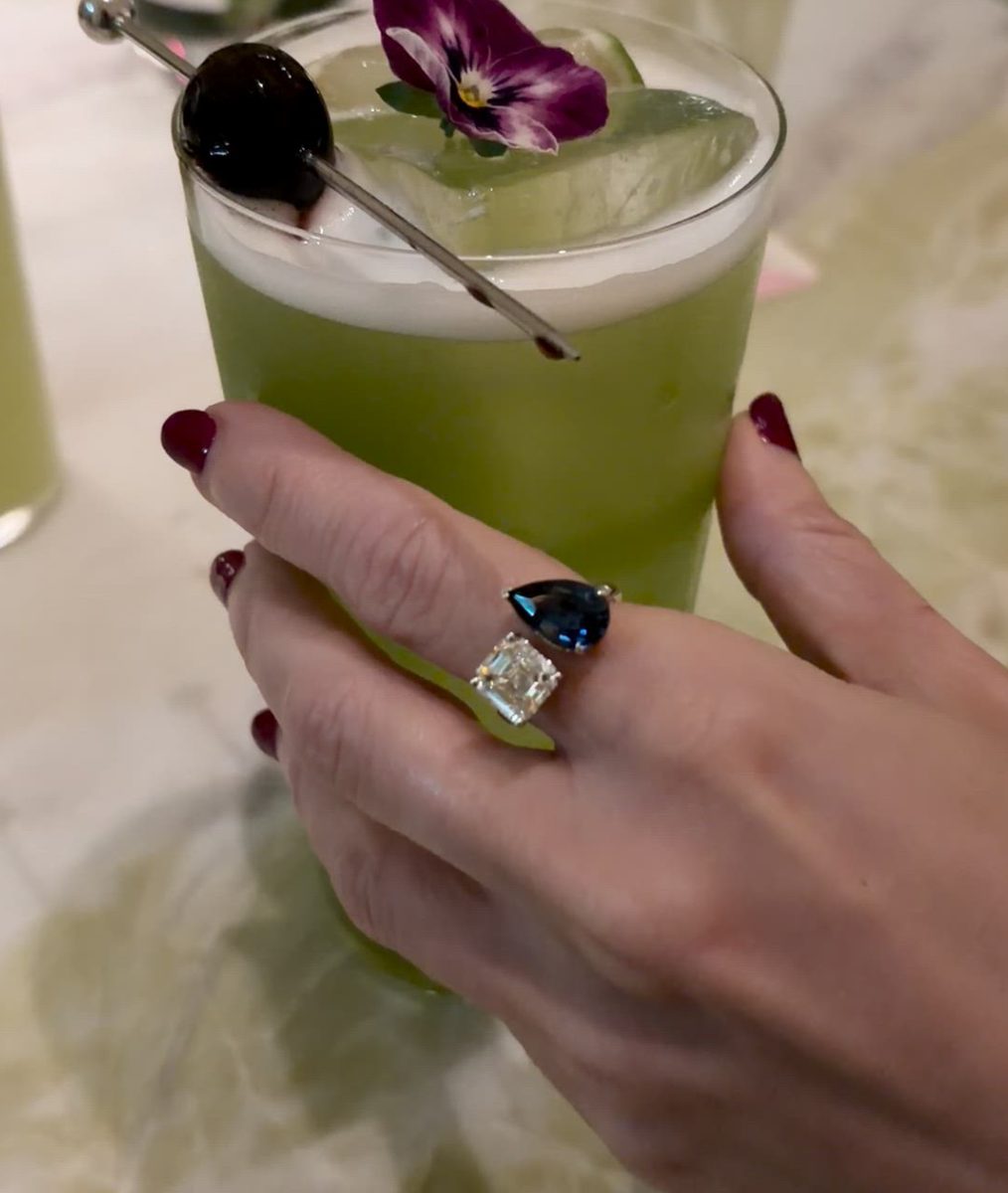 Assher Diamond and Pear Sapphire Toi & Moi Ring
