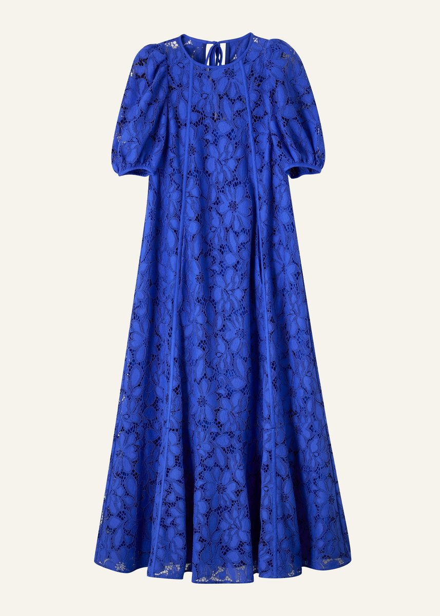 ME + EM Blue Statement Guipure Lace Maxi Dress