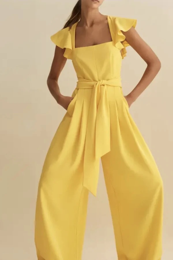 ME+EM Statement Frill Sleeve Yellow Jumpsuit