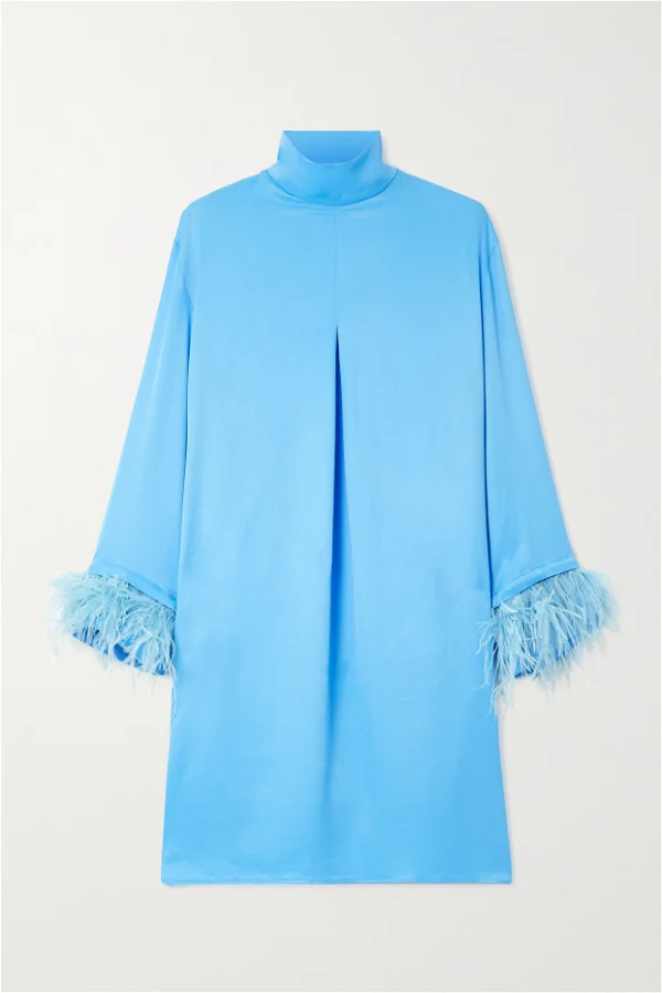 Party Shirt Feather-Trimmed Satin Dress