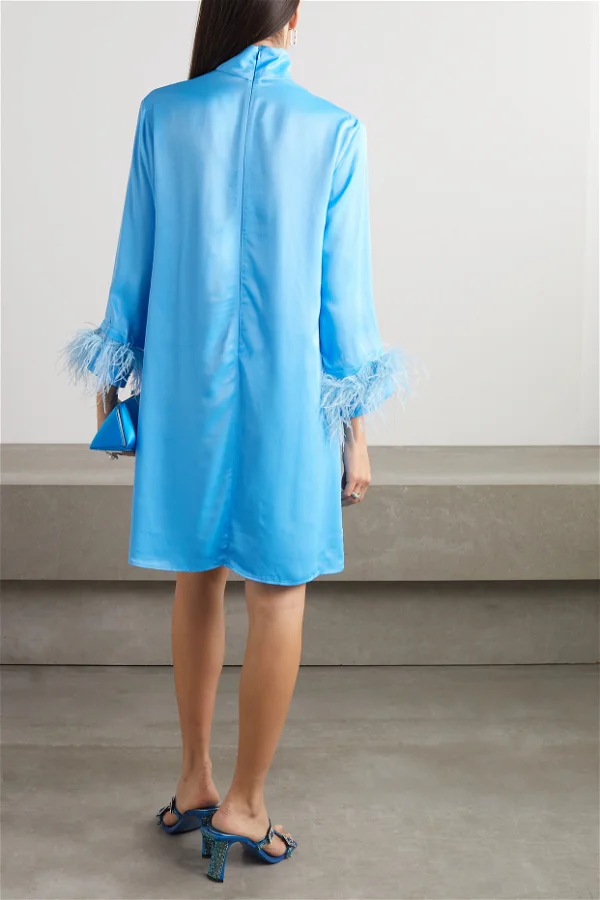 Party Shirt Feather-Trimmed Satin Dress
