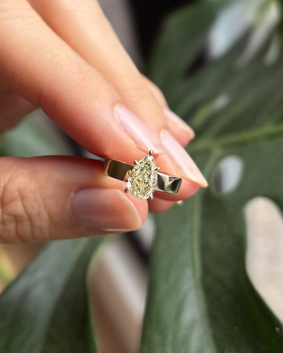 Pear Shape Yellow Diamond Pinky Cigar Ring