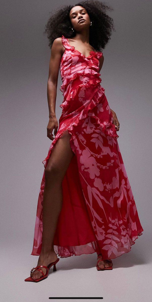Ruffle maxi dress in pink floral print