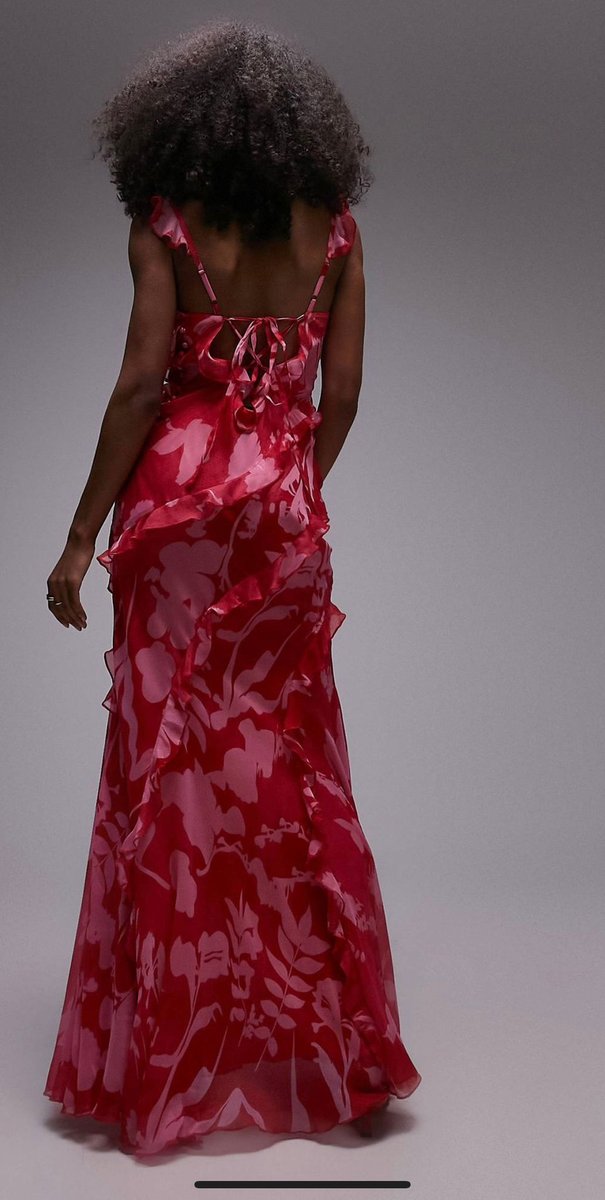 Ruffle maxi dress in pink floral print