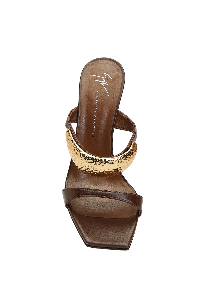 Giuseppe Zanotti GZ-Ania Sandals – Brown Leather with Hammered Gold Strap