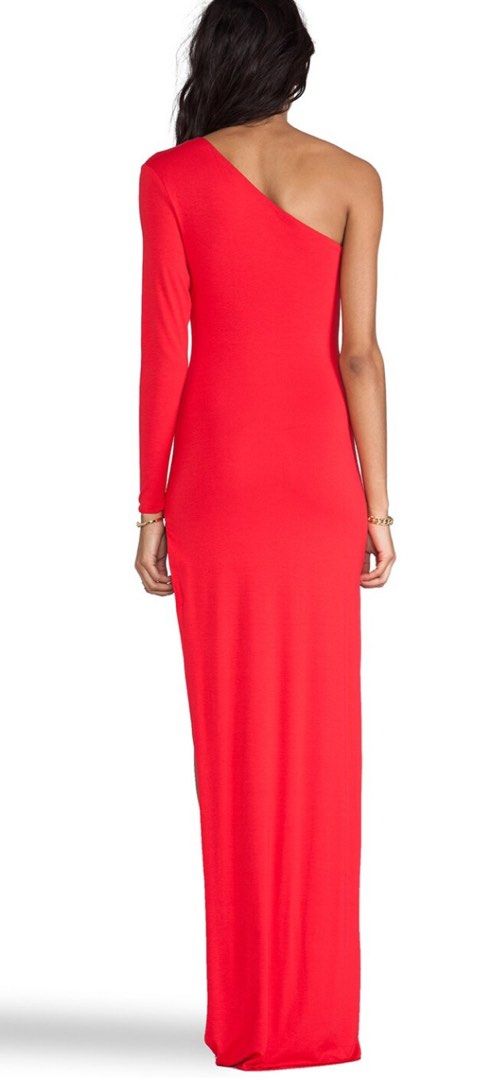 Red off shoulder maxi dress by AQ/AQ
