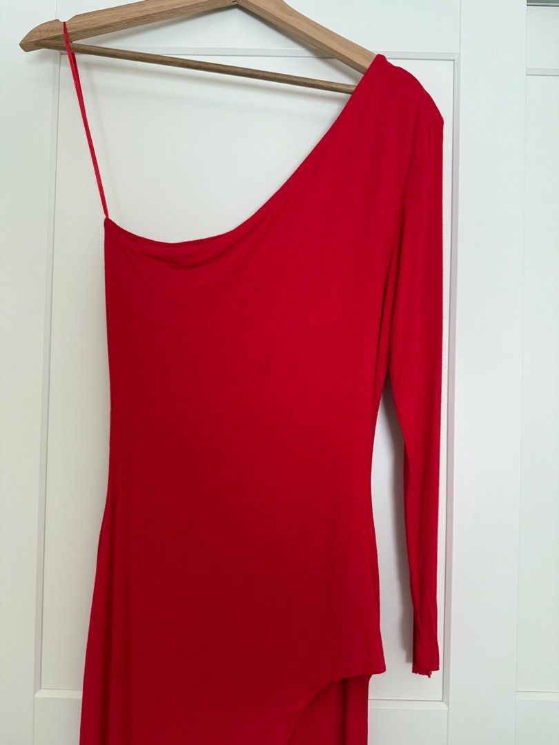 Red off shoulder maxi dress by AQ/AQ