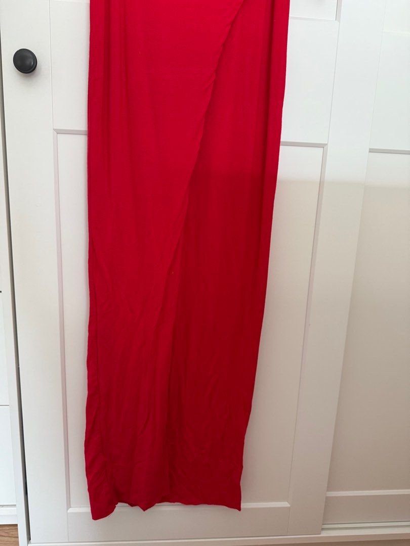 Red off shoulder maxi dress by AQ/AQ