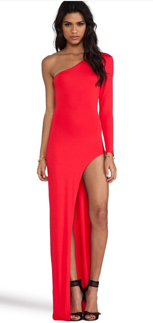 Red off shoulder maxi dress by AQ/AQ