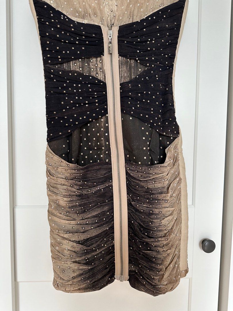 Roberto Cavalli nude and black/white polka dot structured dress