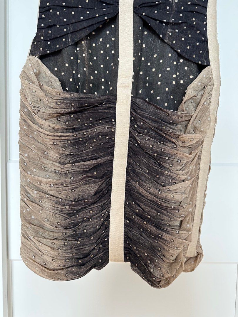 Roberto Cavalli nude and black/white polka dot structured dress