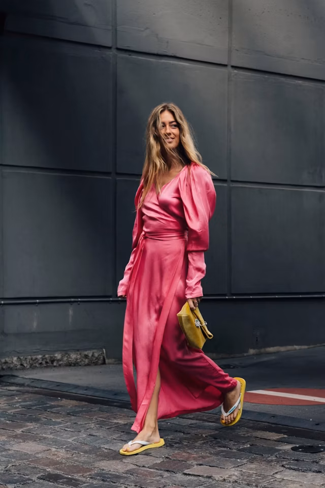 Rotate Birger Christensen Pink Satin Wrap Dress