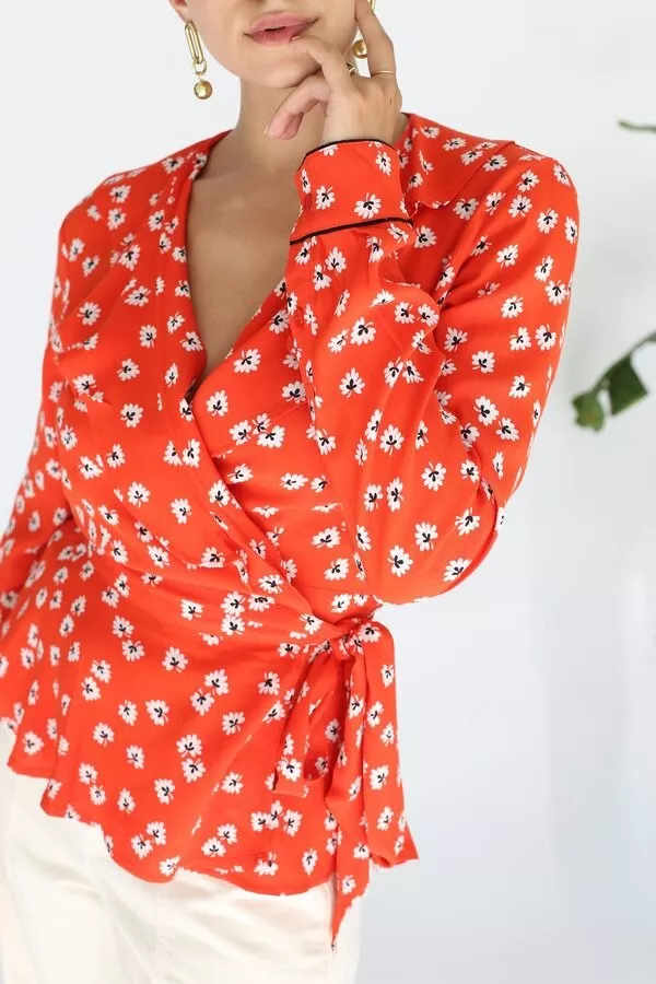 Ganni red wrap top