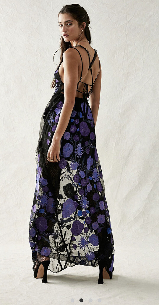 For Love Lemons Kaylee Bold Vibrant Floral Embroidered Sheer Maxi Dress