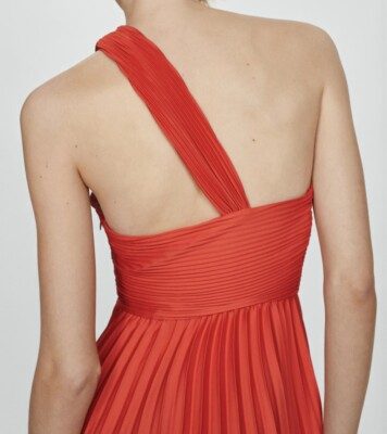 Mango Asymmetrical Red Pleated Dress