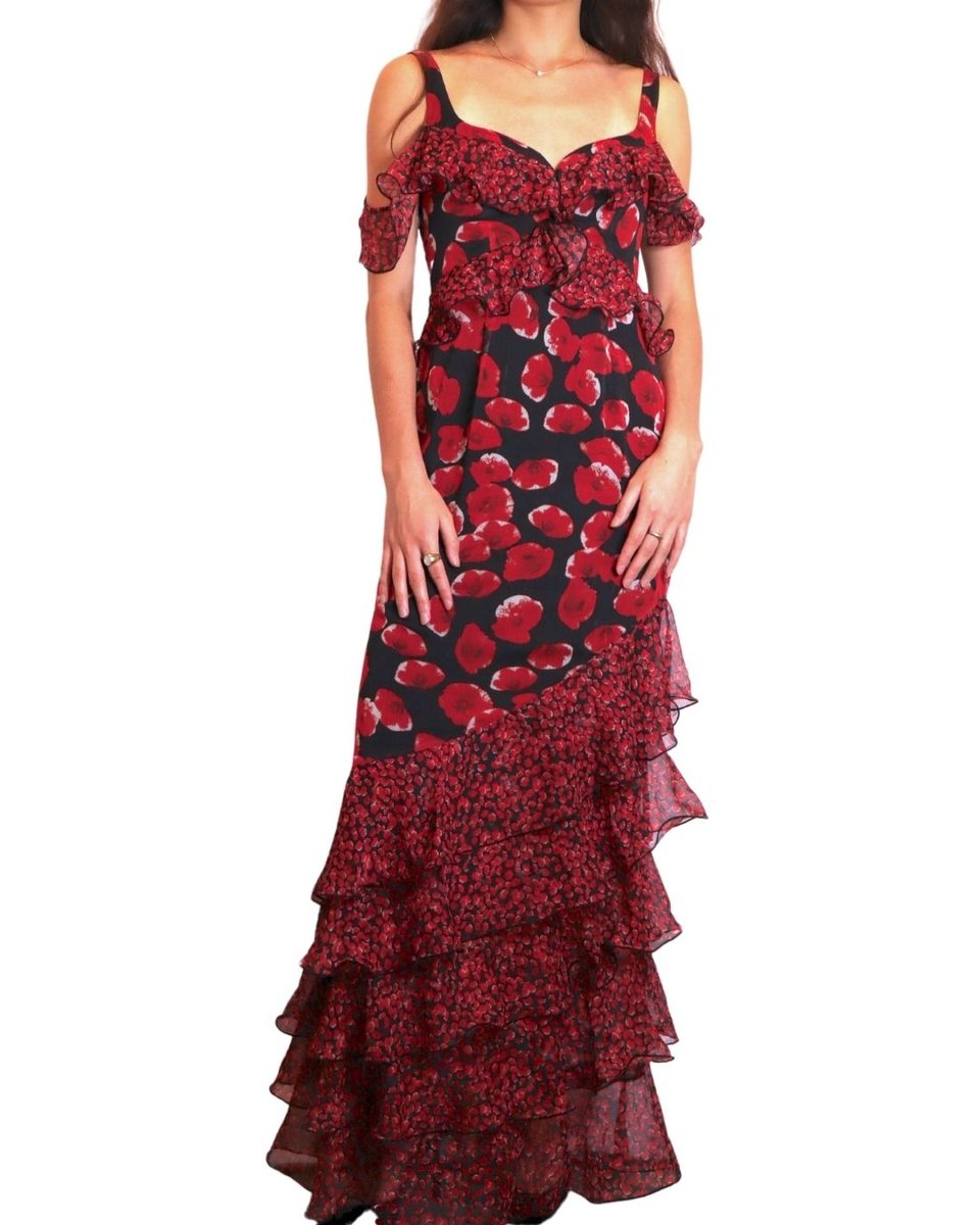 Sau Lee Long Red Floral Dress