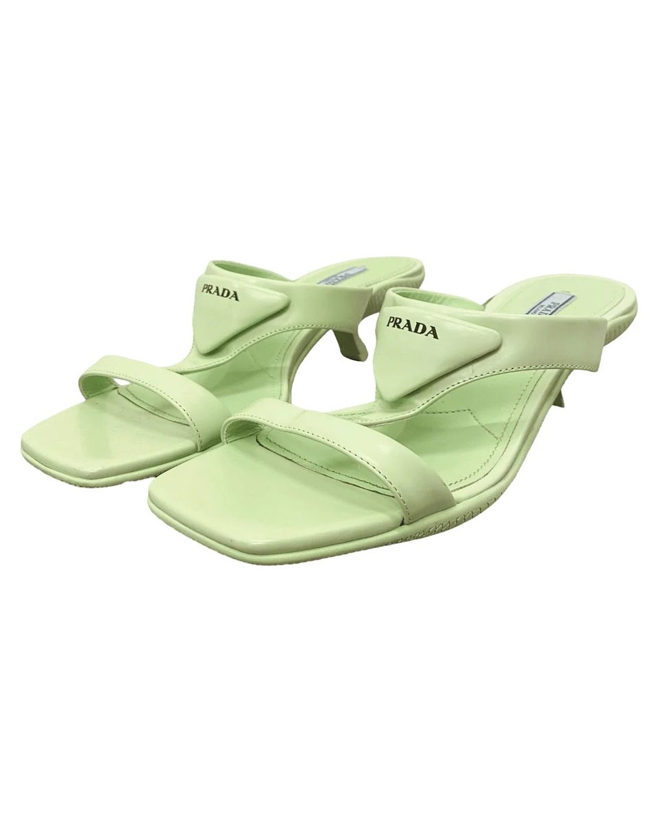 Prada Assenzio Leather Thong Kitten Heel Sandals – Green