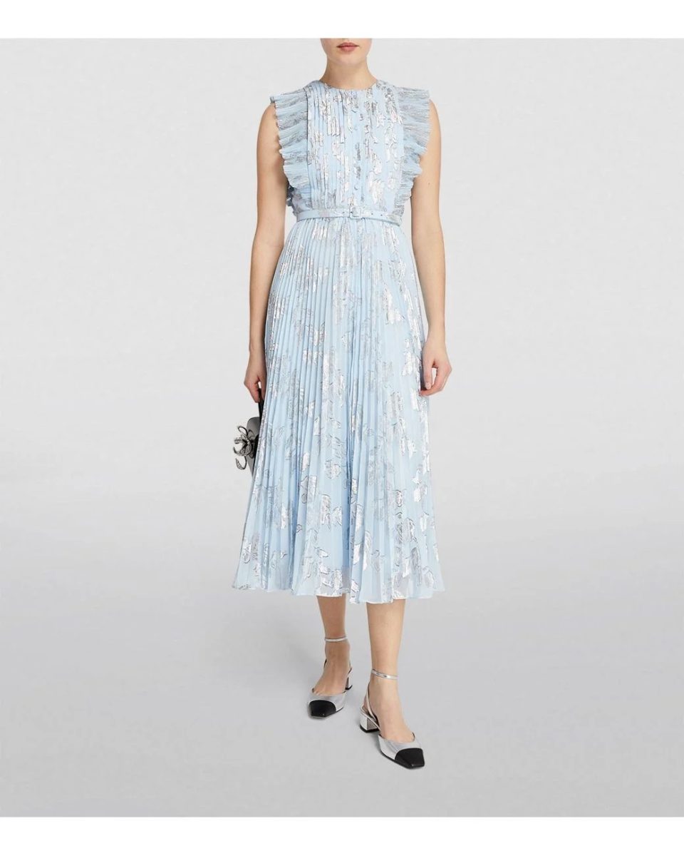 Blue Floral Dress with Belt