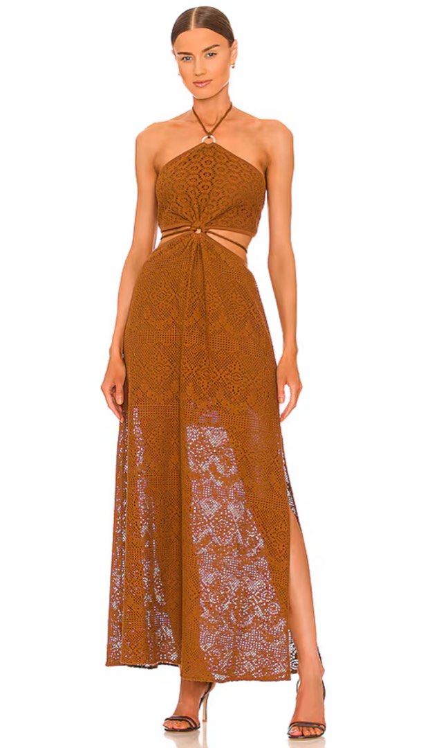 SIMKHAI Georgiana Halter Maxi Dress in coffee size M