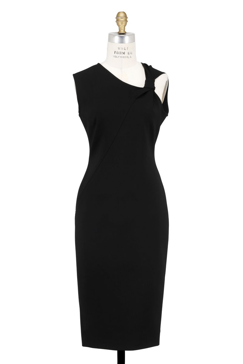 Victoria Beckham Black Jersey Knotted Shoulder Sleeveless Dress