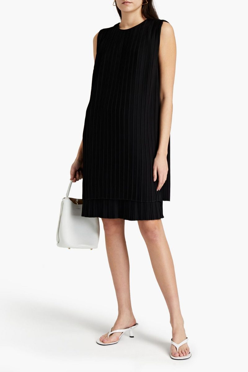 Victoria Beckham Pleated Shift Black Dress