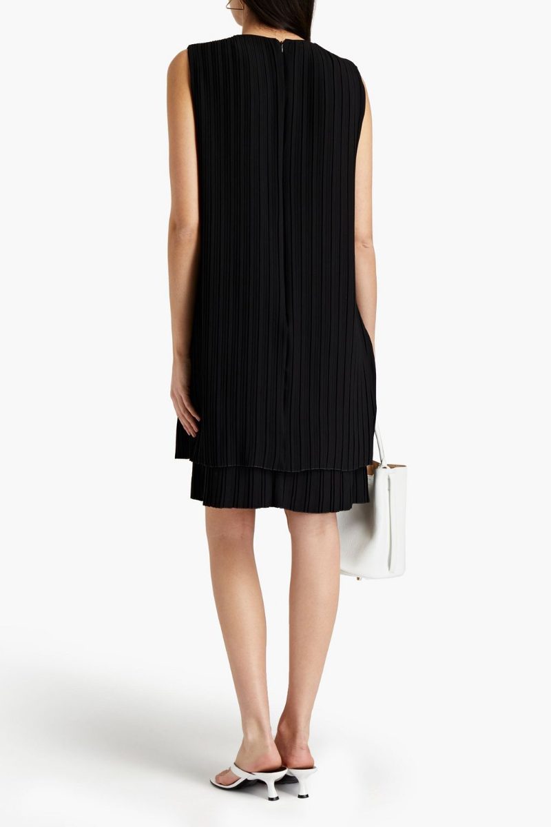 Victoria Beckham Pleated Shift Black Dress